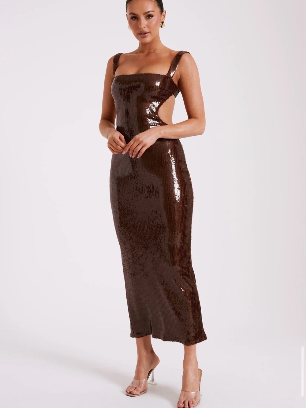 Brown Sequin Cut Out Maxi Dress - Picture 4 of 4